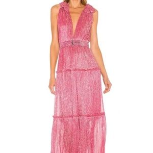 Sabina Musayev Helena Metallic Tiered Dress in Hot Pink (Belt Included)- S